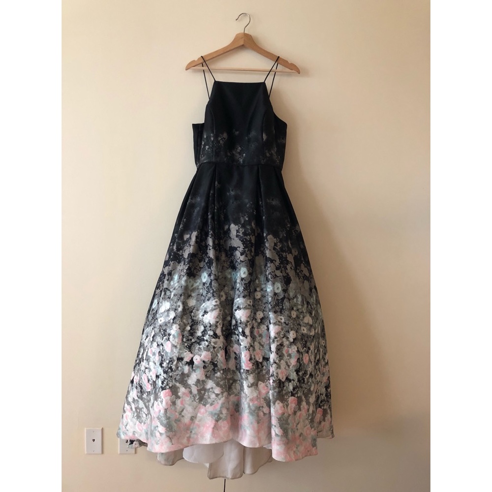 Betsy & Adam High low halter neck ball gown